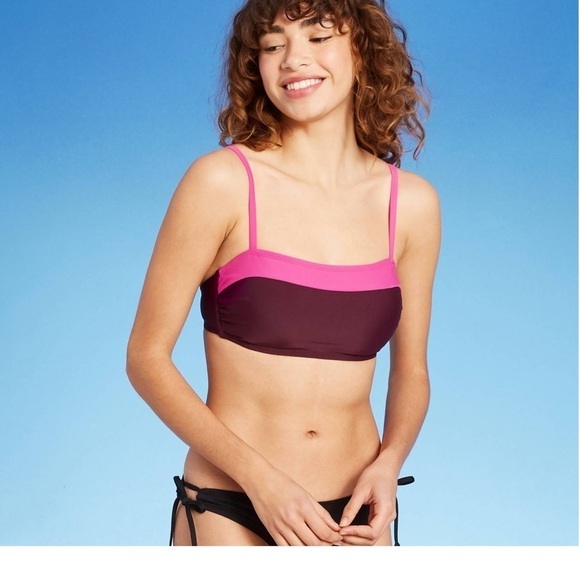 Kona Sol color block  burgundy padded swim top medium - Picture 1 of 5